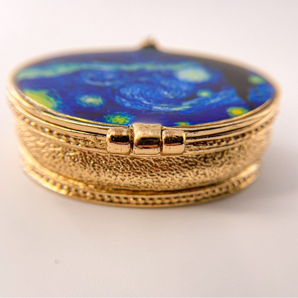 Starry Night by Vincent Van Gogh RARE Small Enamel Trinket Box with Crystal - Picture 7 of 11
